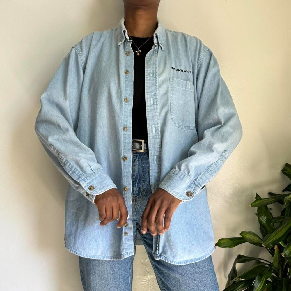 Vintage Lightweight Button Down Long Sleeves Deni… - image 2